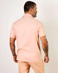 Camisa de Linho Manga Curta Rosa com Bolsos - Blend Premium