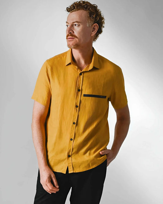 Camisa Cambraia de Linho Mostarda