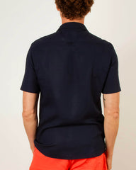 Camisa Manga Curta Cambraia de Linho Marinho Utilitária