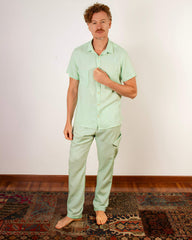 Camisa Linho Verde Menta com Bolsos - Blend Premium