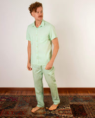 Camisa Linho Verde Menta com Bolsos - Blend Premium