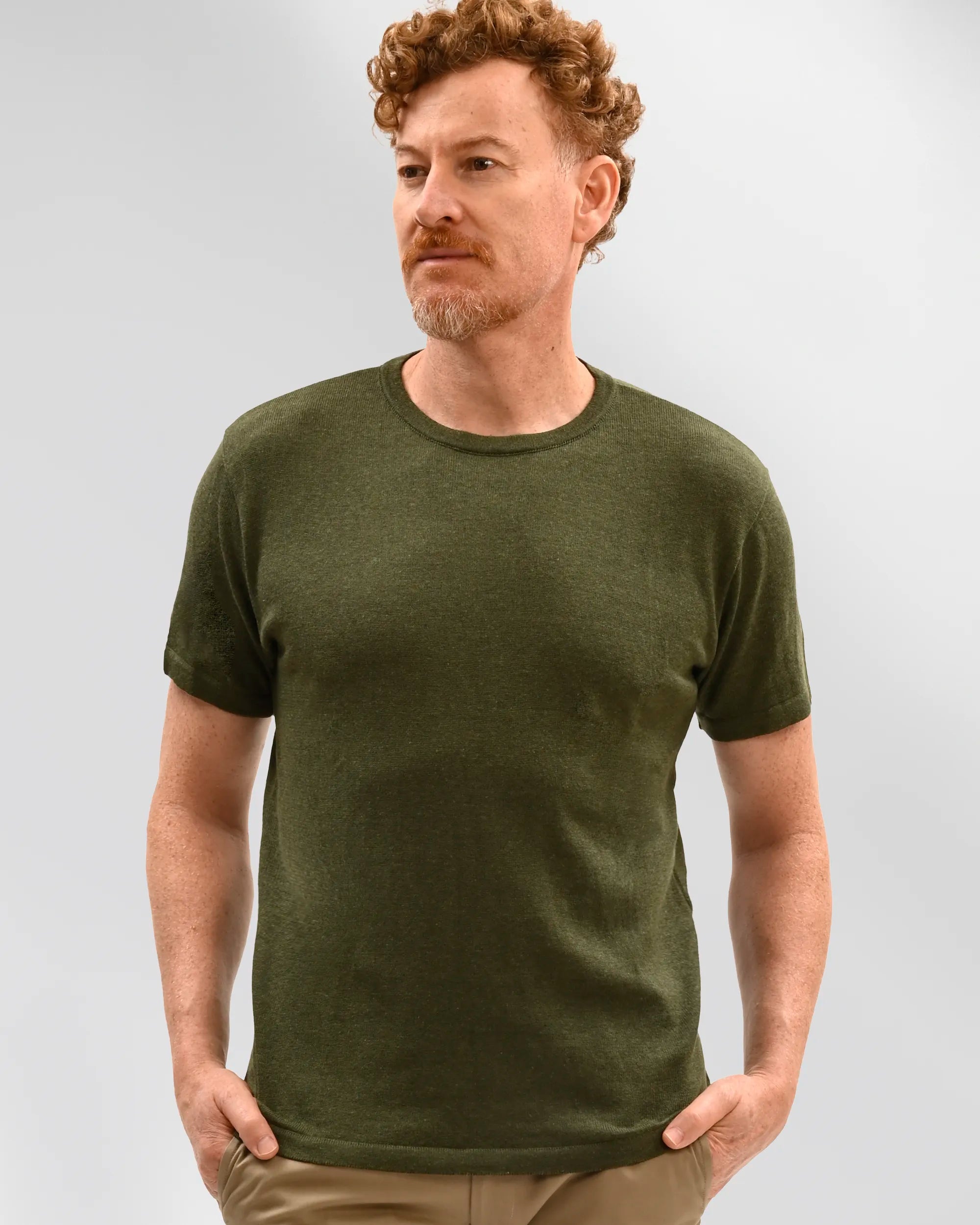 camiseta masculina de trico manga curta oliva