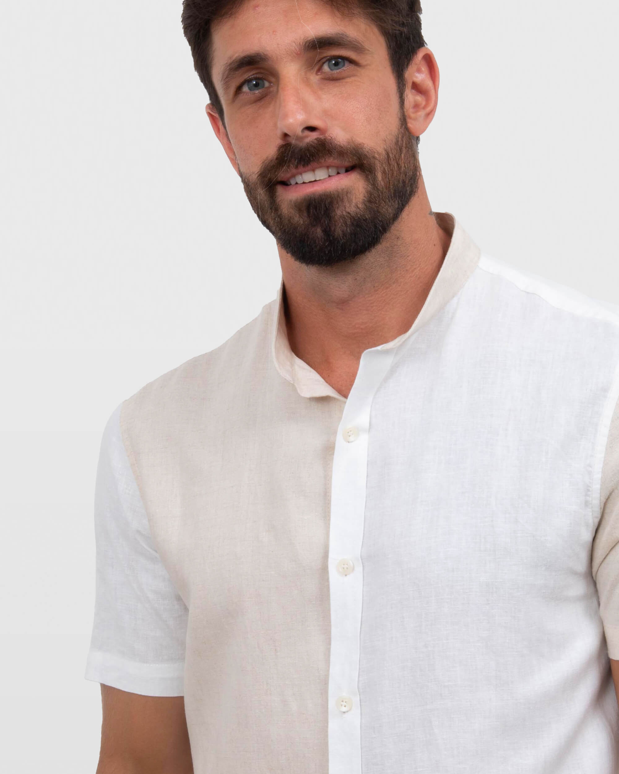 Camisa em Cambraia de Linho Bloco de Cores