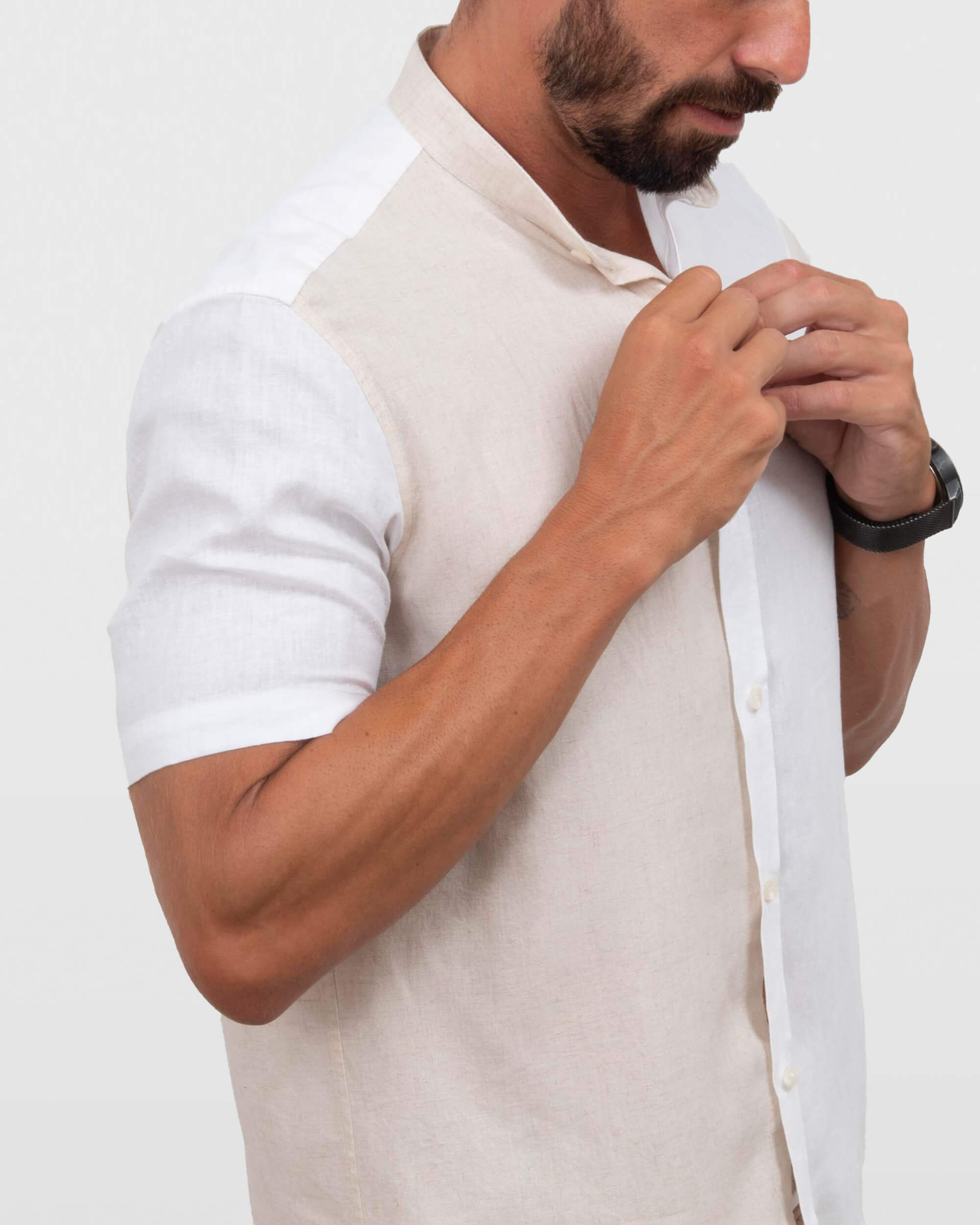 Camisa em Cambraia de Linho Bloco de Cores