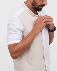 Camisa em Cambraia de Linho Bloco de Cores