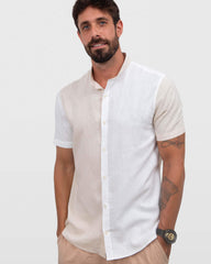 Camisa em Cambraia de Linho Bloco de Cores