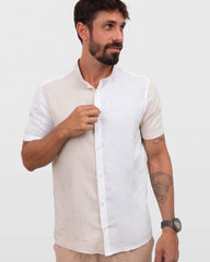 Camisa em Cambraia de Linho Bloco de Cores