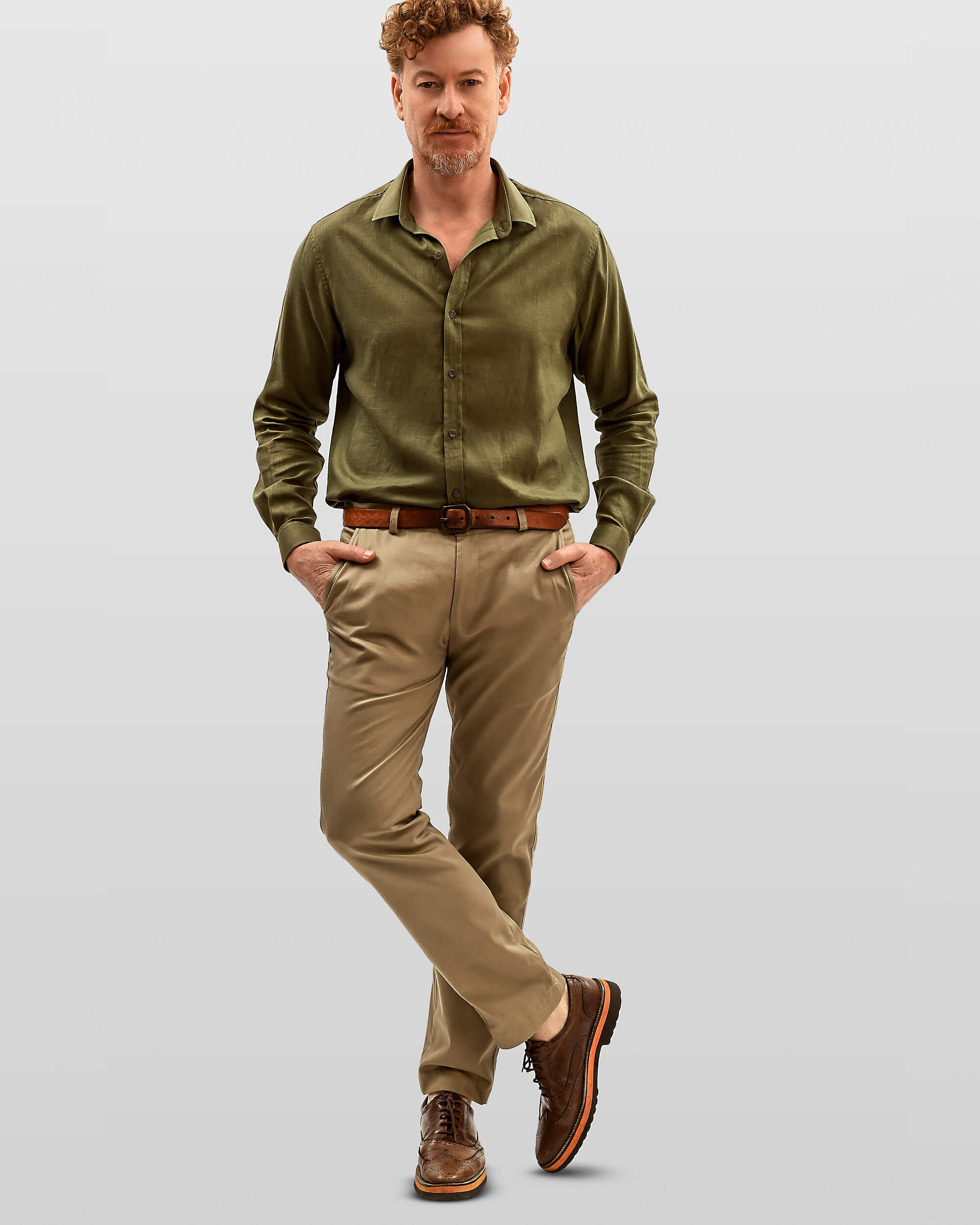 Camisa em Cambraia de Linho Verde Oliva