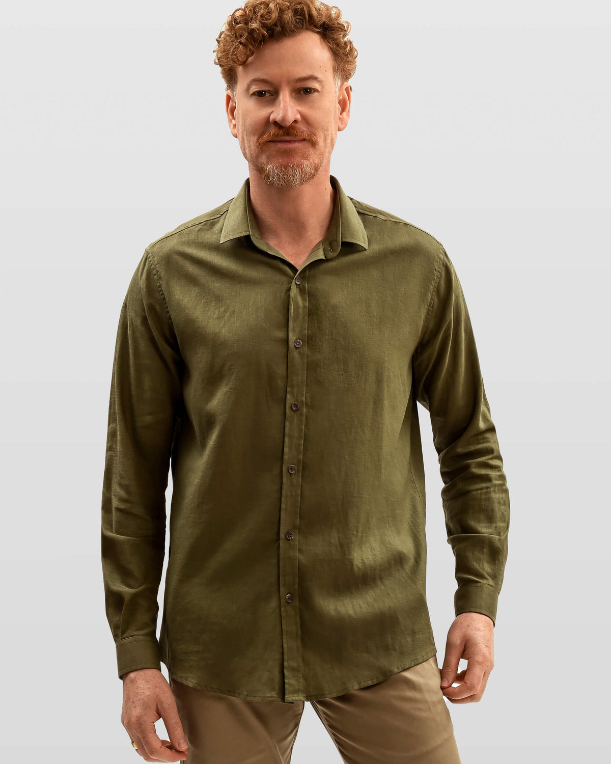 Camisa em Cambraia de Linho Verde Oliva