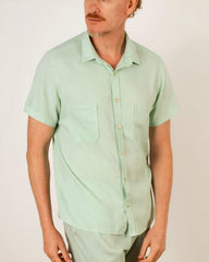 Camisa  Linho  Verde Menta com Bolsos  - Blend Premium