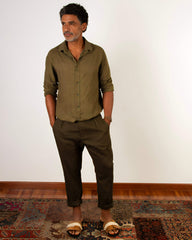 Camisa Linho Verde Oliva - Blend Premium