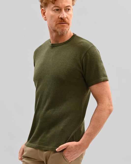 tricô masculino verde oliva manga curta 